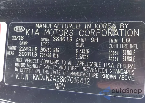 2019 Kia Soul z USA, uszkodzony, nr VIN KNDJN2A28K7016412
